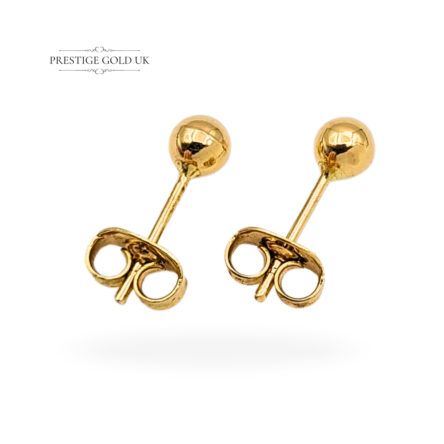 18ct Gold Tiny Ball Stud Earrings, Vintage Round Gold Studs with Butterfly Backs