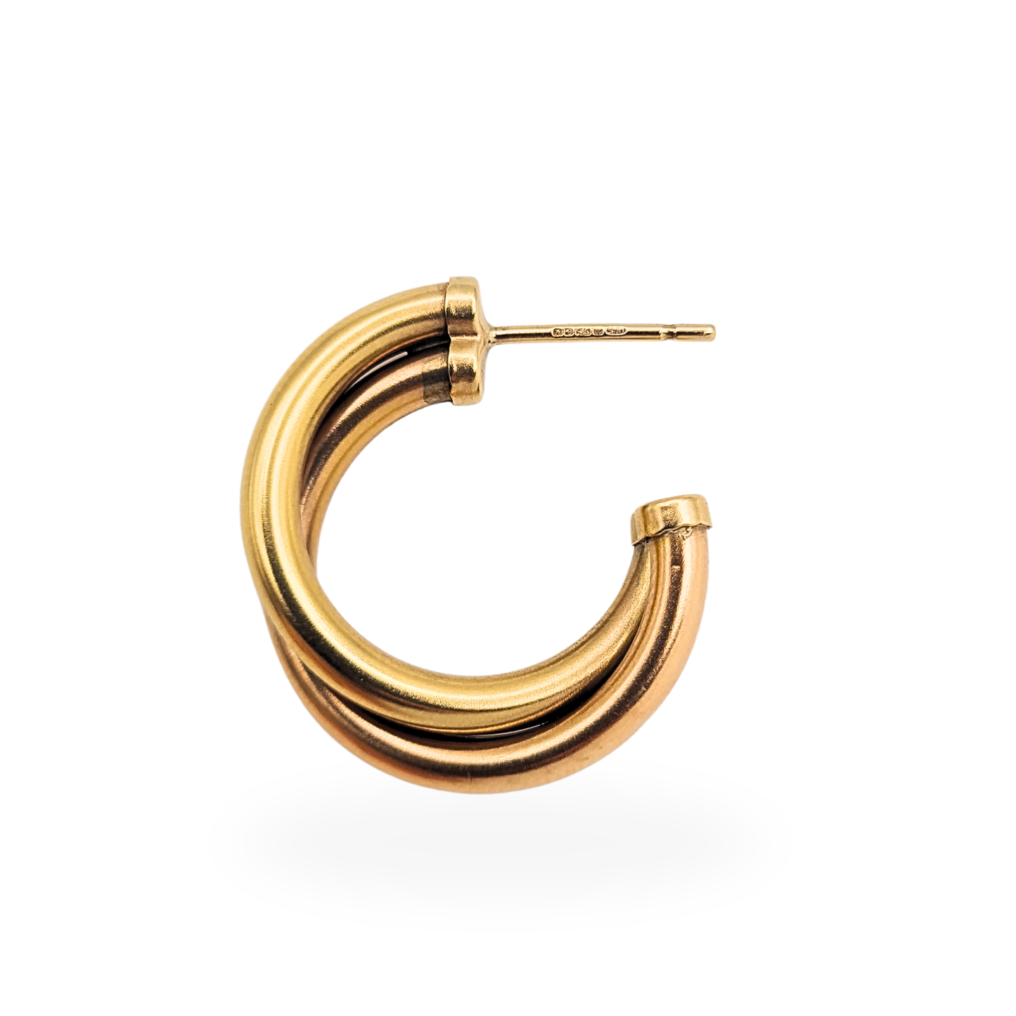 9ct Gold Two Tone Twist Hoop Earrings 24mm 1997 Rose Yellow Gold