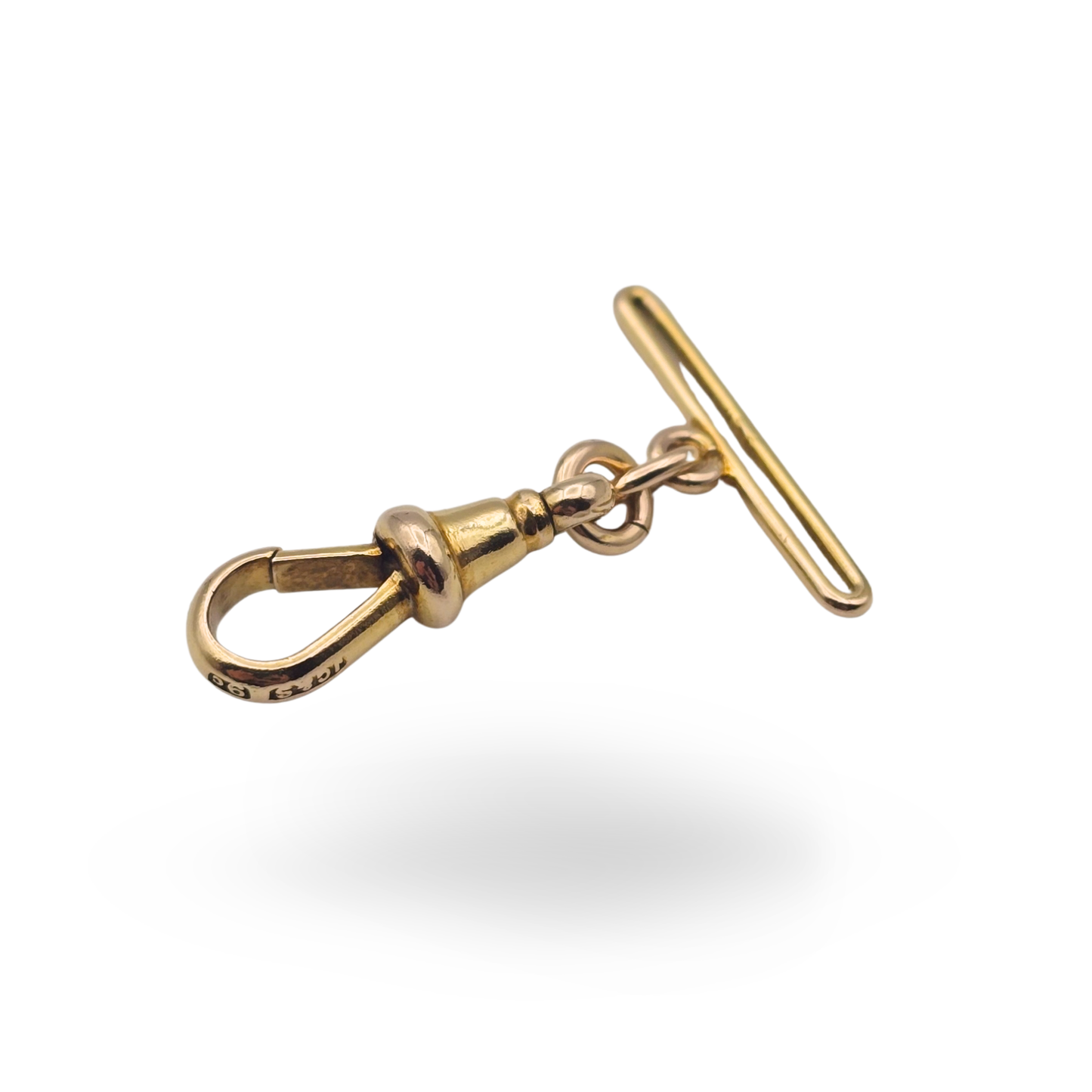 9ct Gold Button Hole  T-Bar With Fixed Dog Clip, Secure Charm Connector