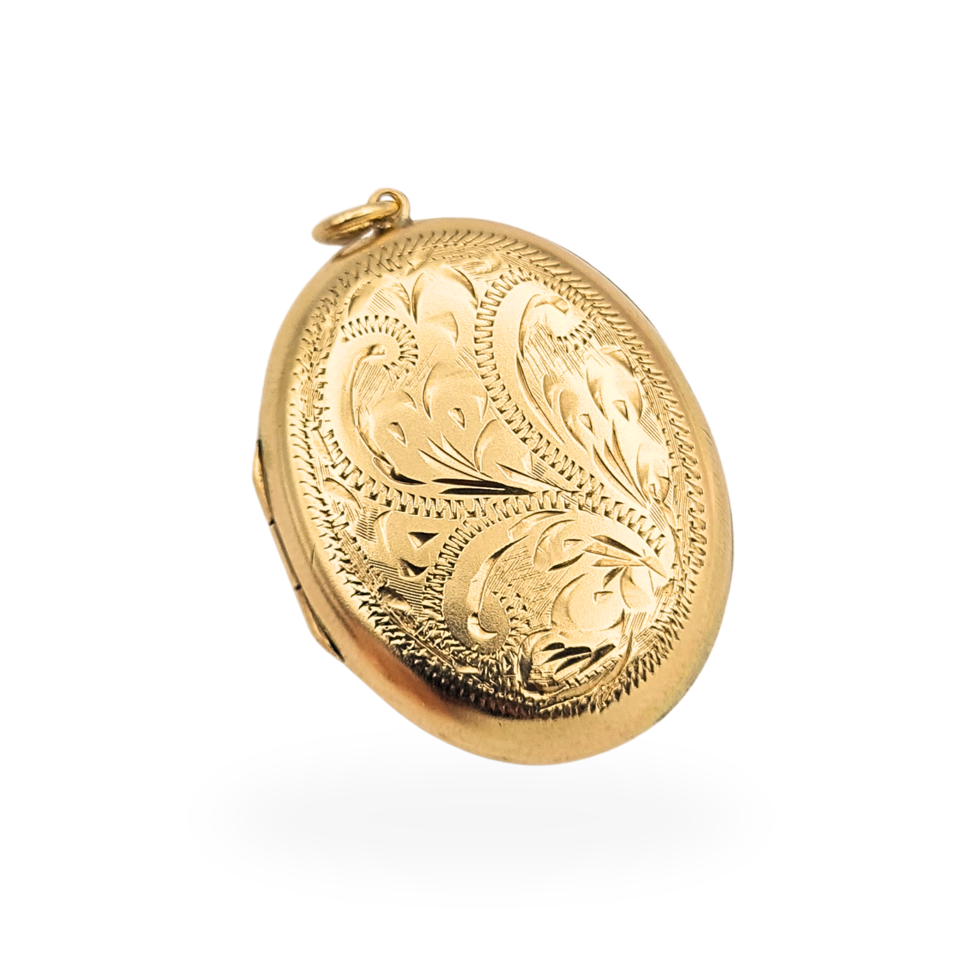 Vintage 9ct gold large oval engraved locket pendant 1979 hallmarked floral design