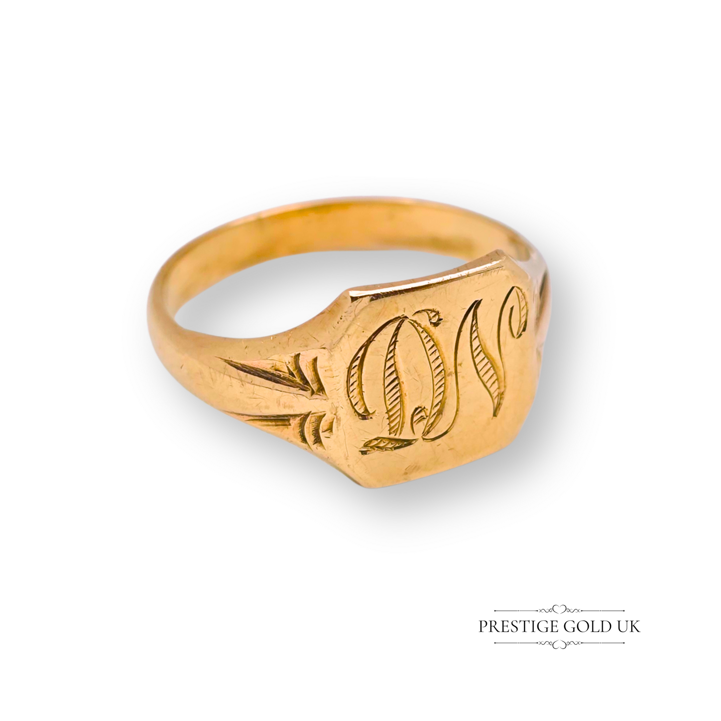 Small 9ct Gold Engraved Signet Ring, Monogrammed “DN” UK L US 5 3/4