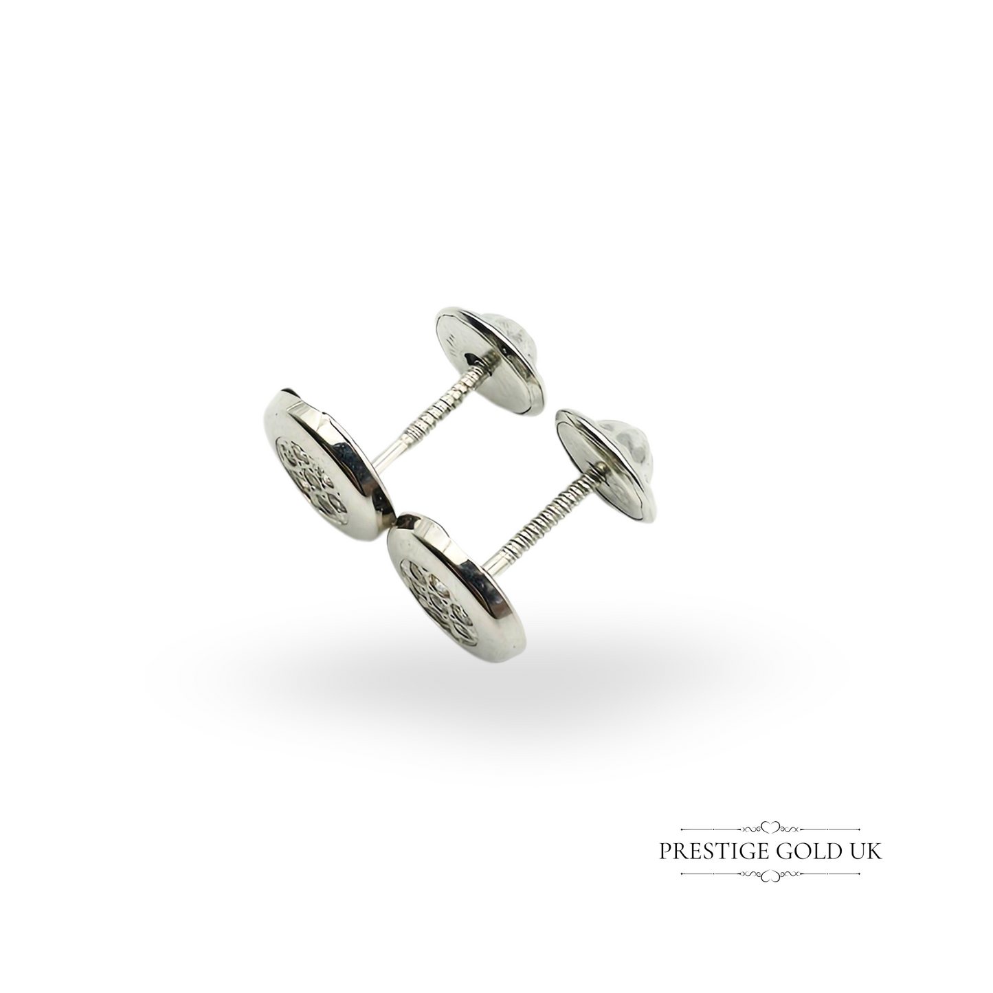 14ct White Gold Round Stud Earrings, CZ Centre, 6mm Wide, Screw Backs