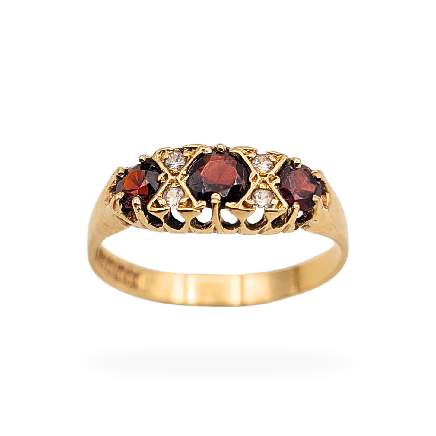 9ct Gold Garnet CZ Boat Ring UK R US 8 3/4 London 1976