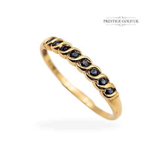 9ct Gold Half Eternity Sapphire Ring,  UK R  US 8 3/4 September Birthstone Band