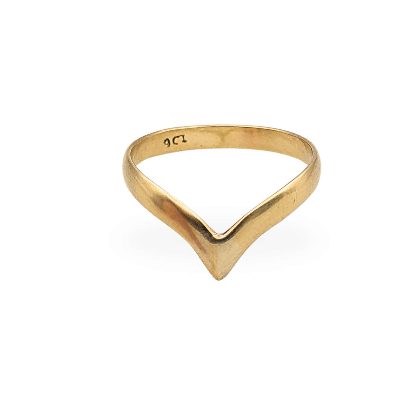 9ct Gold Wishbone Ring, UK N, Simple V Band, Stamped 9ct