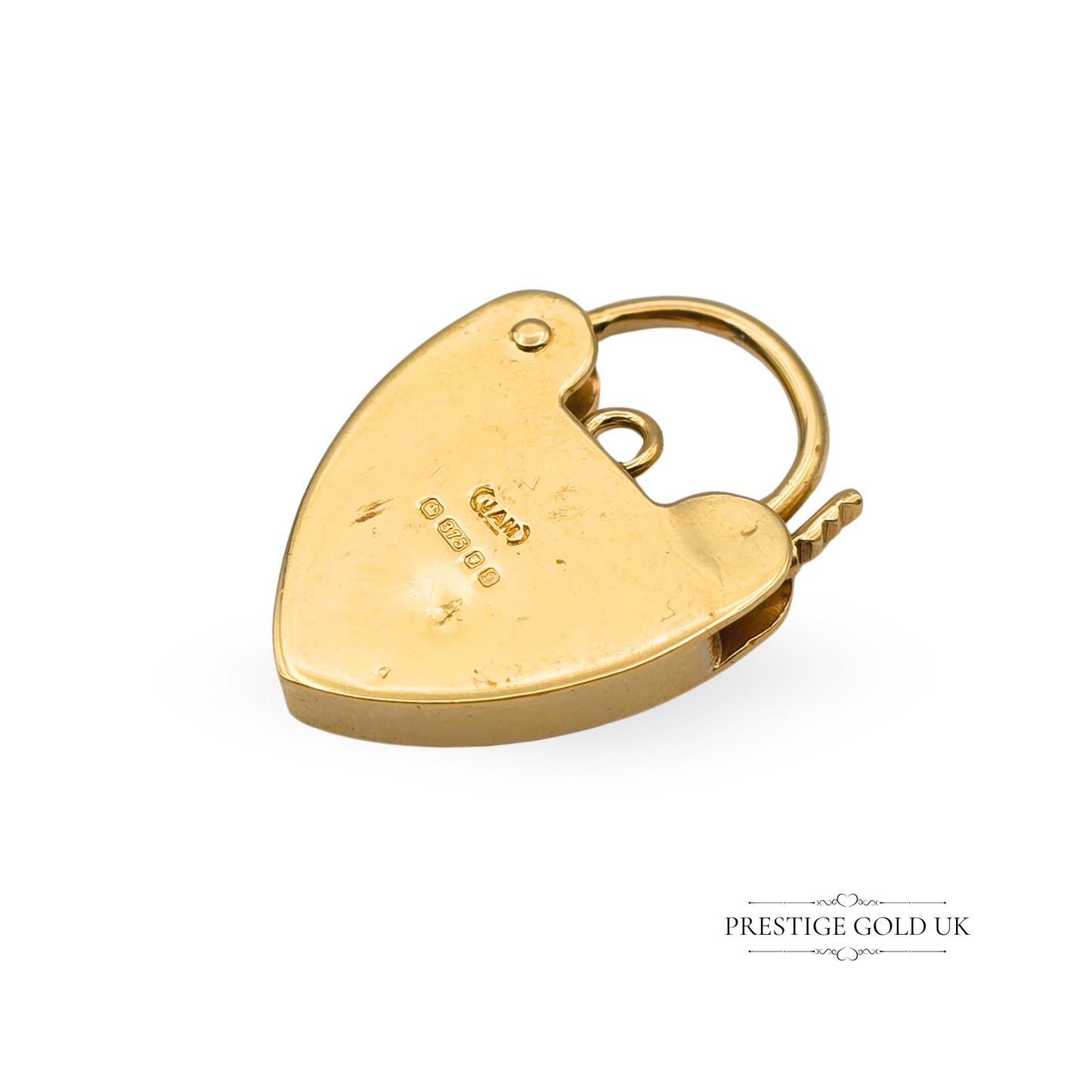 9ct Gold Heart Padlock Charm, Engraved Crucifix Cross Design Christian Symbolism