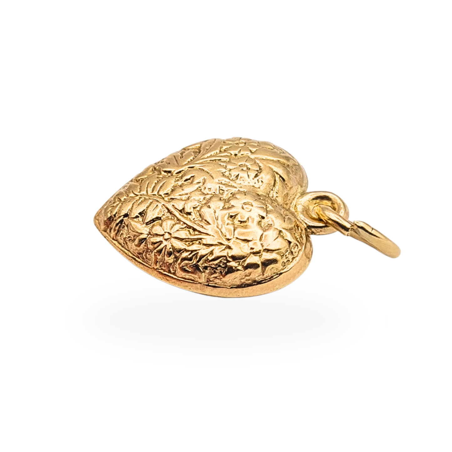 Gorgeous 9ct Gold Puffy Heart Charm Vintage Engraved Floral 1969