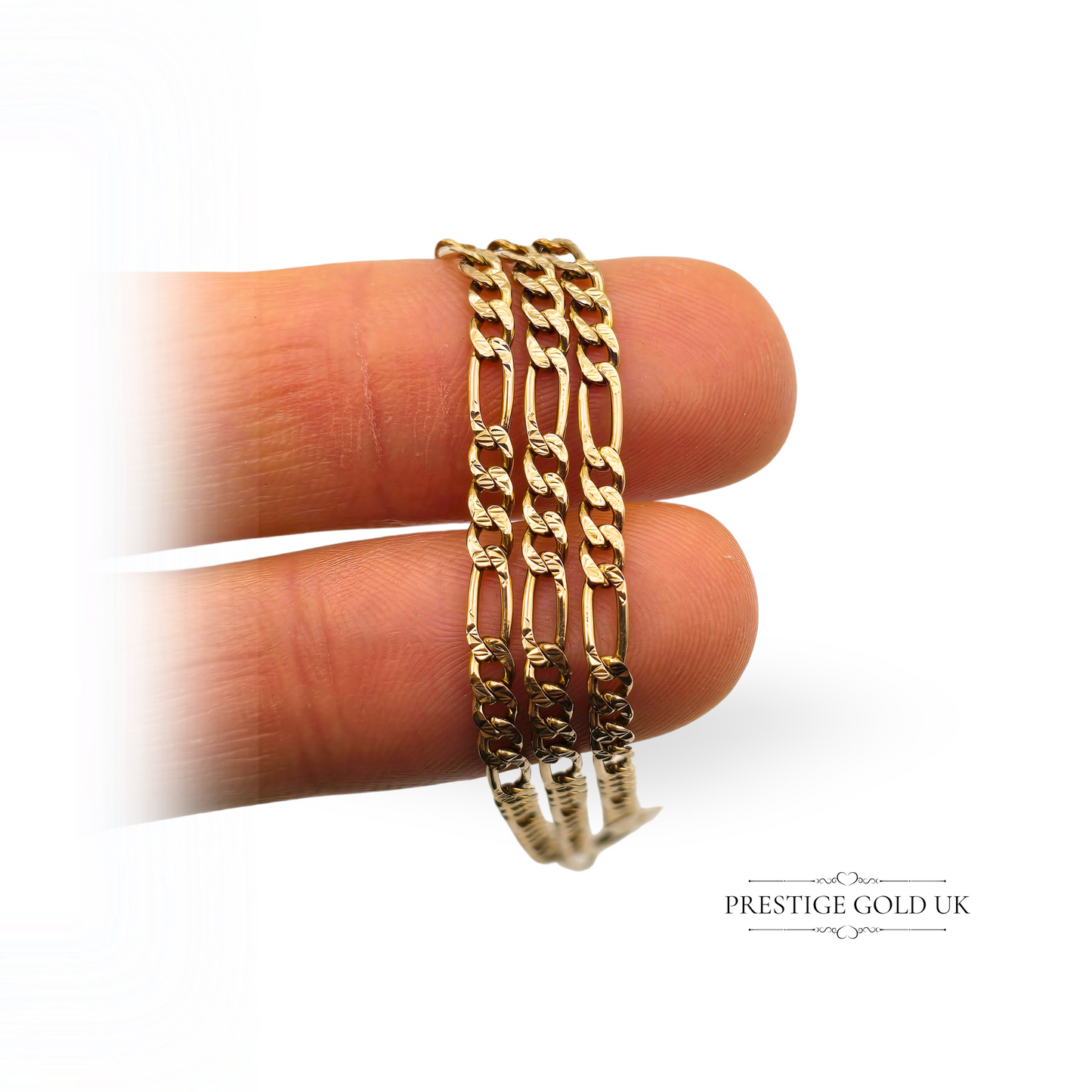 9ct Gold Diamond Cut Figaro Chain Necklace, 1990s  16" Long