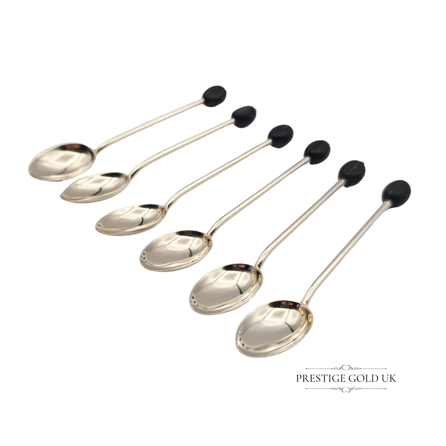 1930's Sterling Silver Coffee Bean Spoons, Set of 6, Birmingham Hallmarked