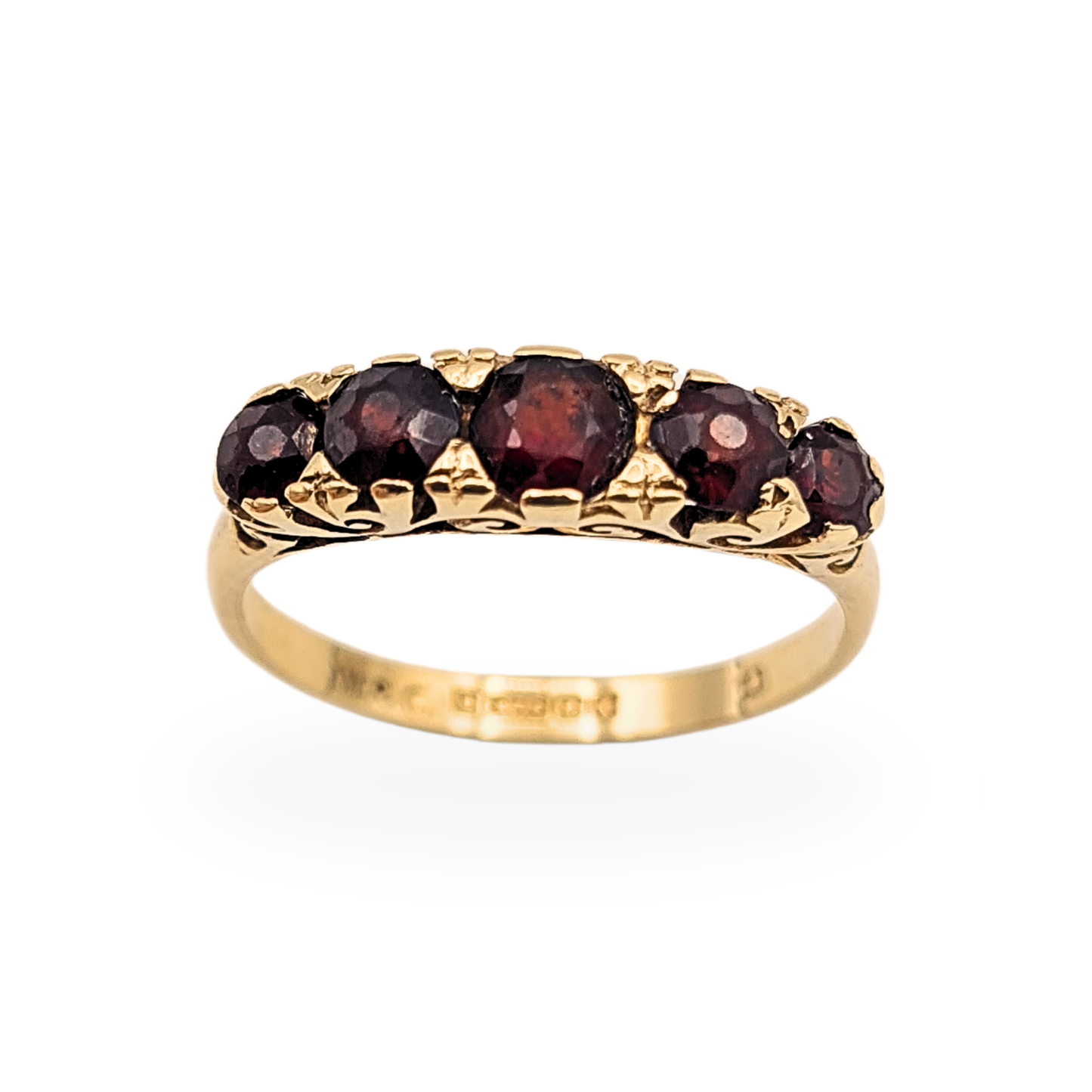 9ct Gold Garnet 5 Stone Ring Vintage 1972 Birmingham UK O US 7