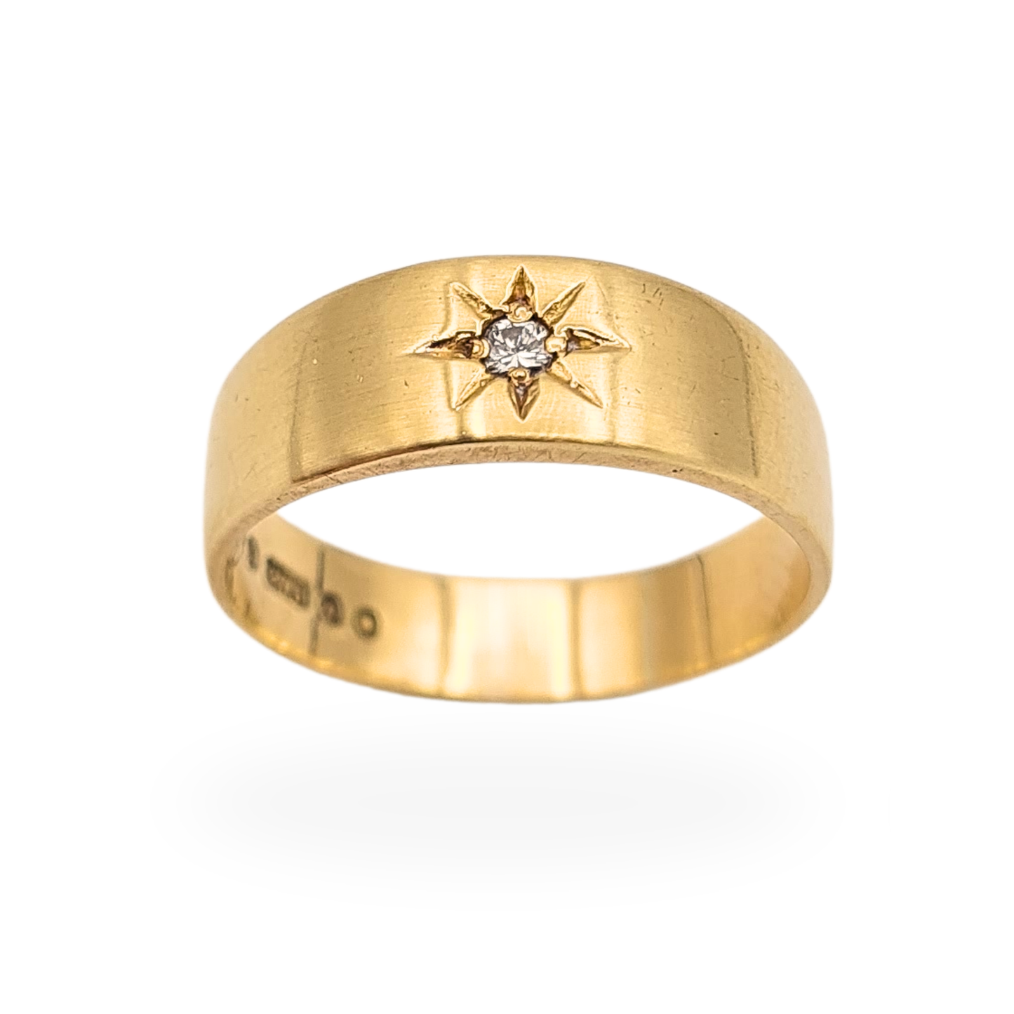 Solid 9ct Gold Diamond Gypsy Ring, London 1968, Size Q 1/2 US 8 1/4