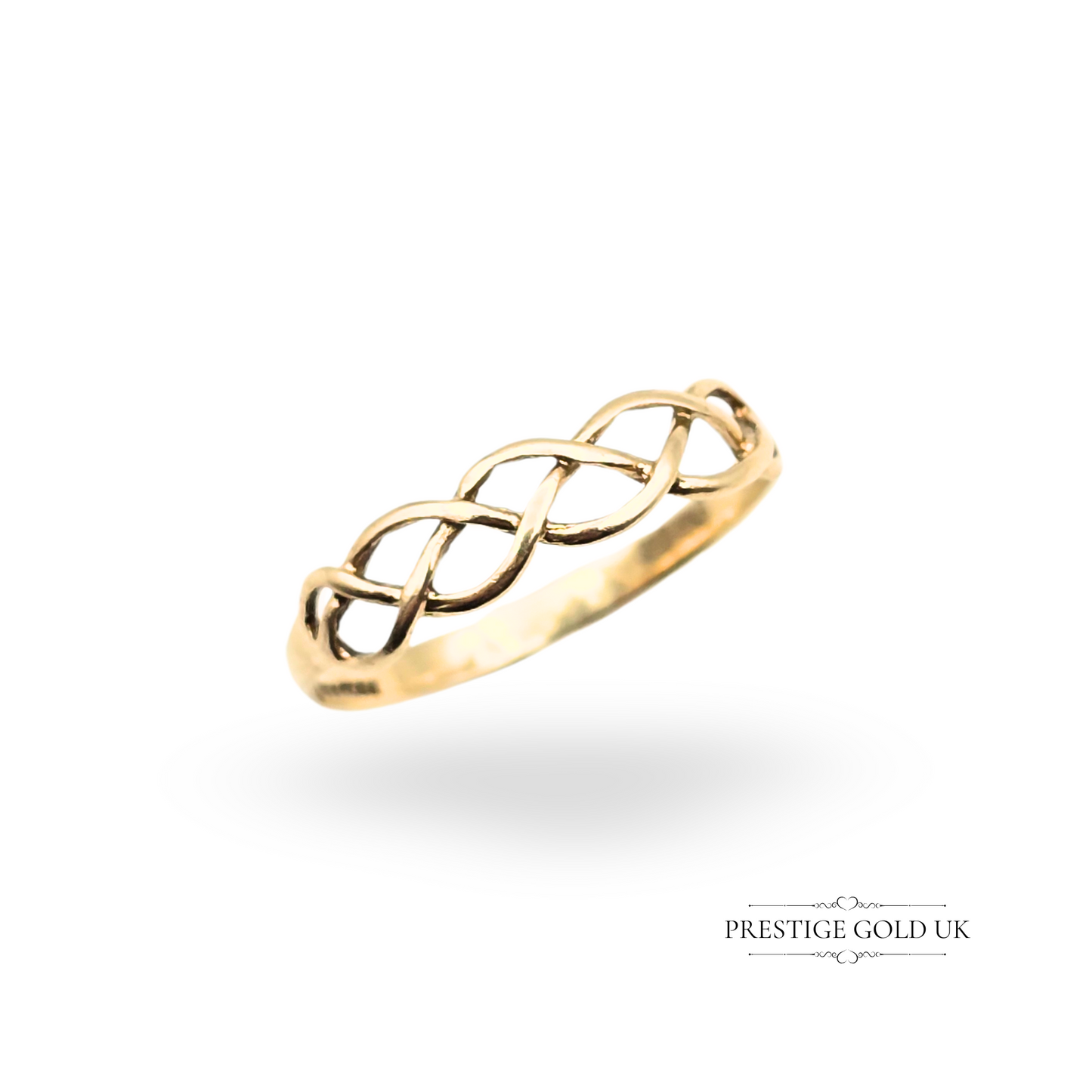 9ct Gold Celtic Twist Knot Ring UK P 1/2 US 7 3/4, Delicate Interwoven Band