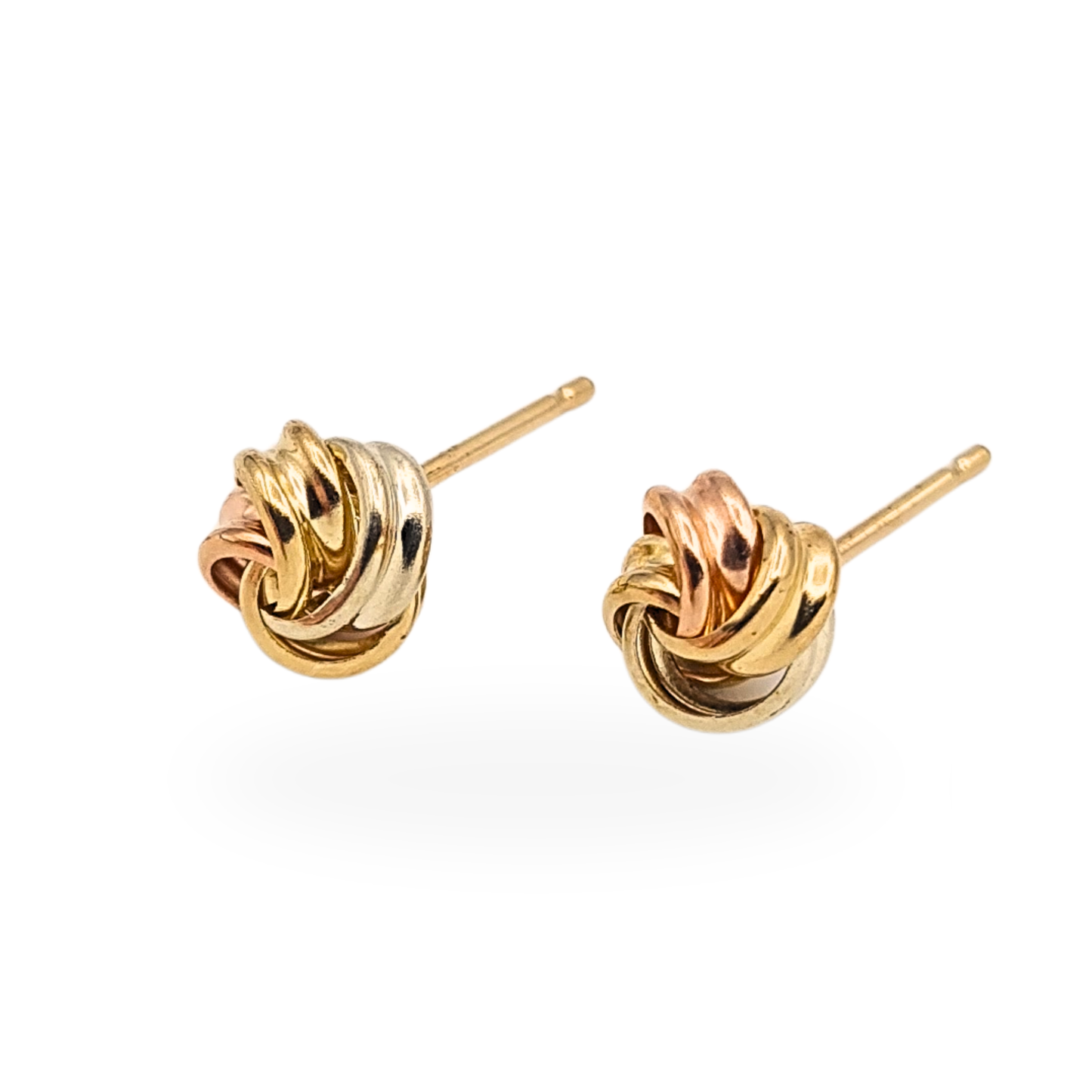9ct Gold Knot Stud Earrings, Rose & Yellow Two Tone