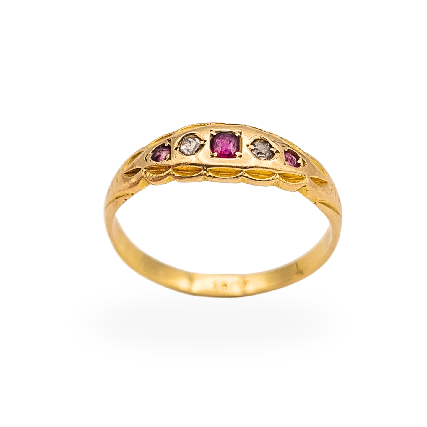 Vintage 18ct Gold Old Cut Diamond Sapphire 5 Stone Ring UK O½ US 7¼
