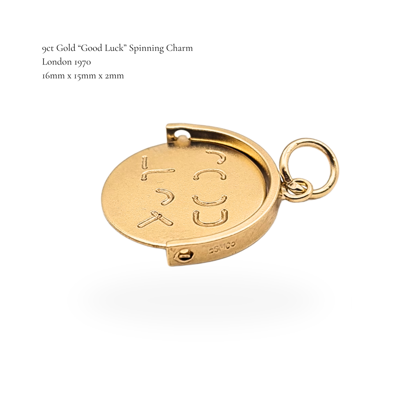 Tiny 9ct Gold Vintage Good Luck Spinning Charm 1970 London