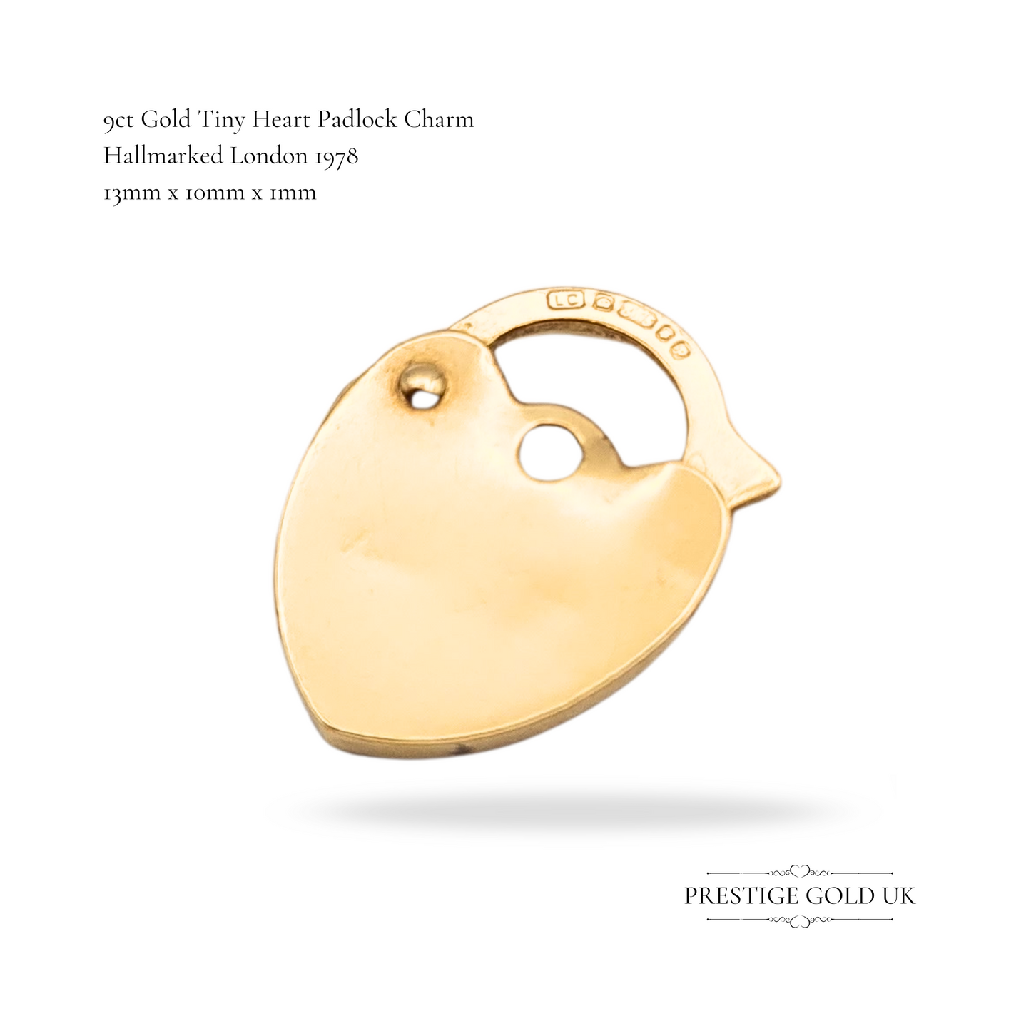 9ct Gold Heart Tiny Padlock Pendant, London 1978 Ideal for Necklace