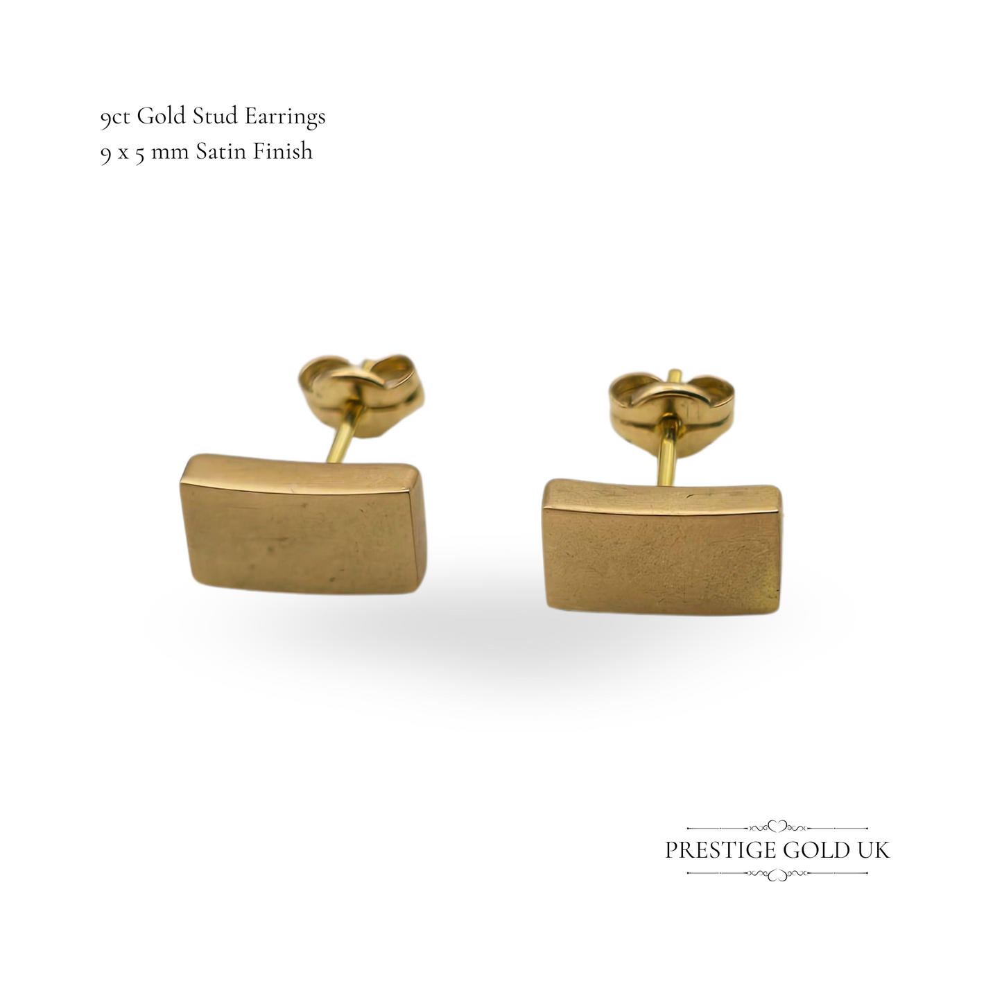 9ct Yellow Gold Rectangle Stud Earrings, Satin Finish Sleeper Studs