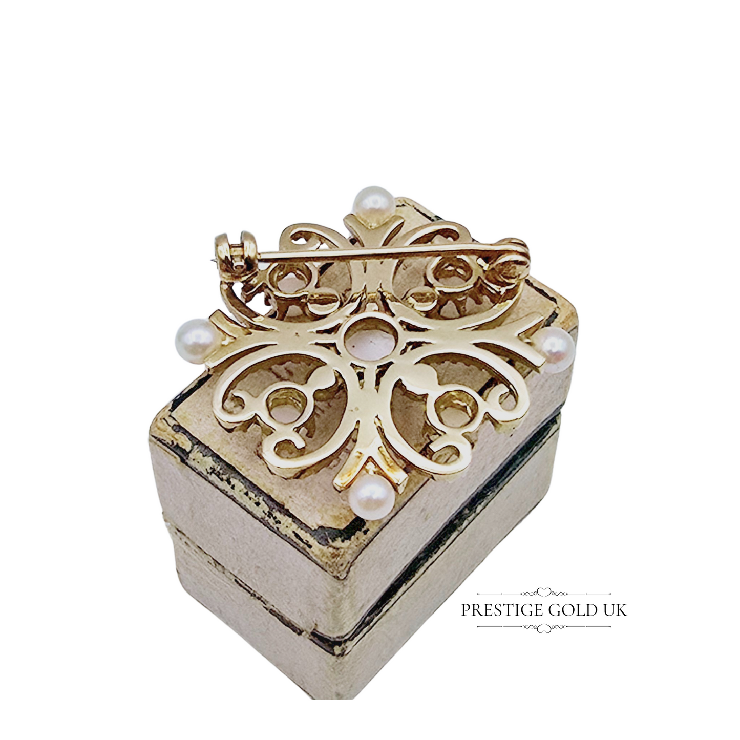 Vintage 9ct Gold Ornate Pearl Brooch