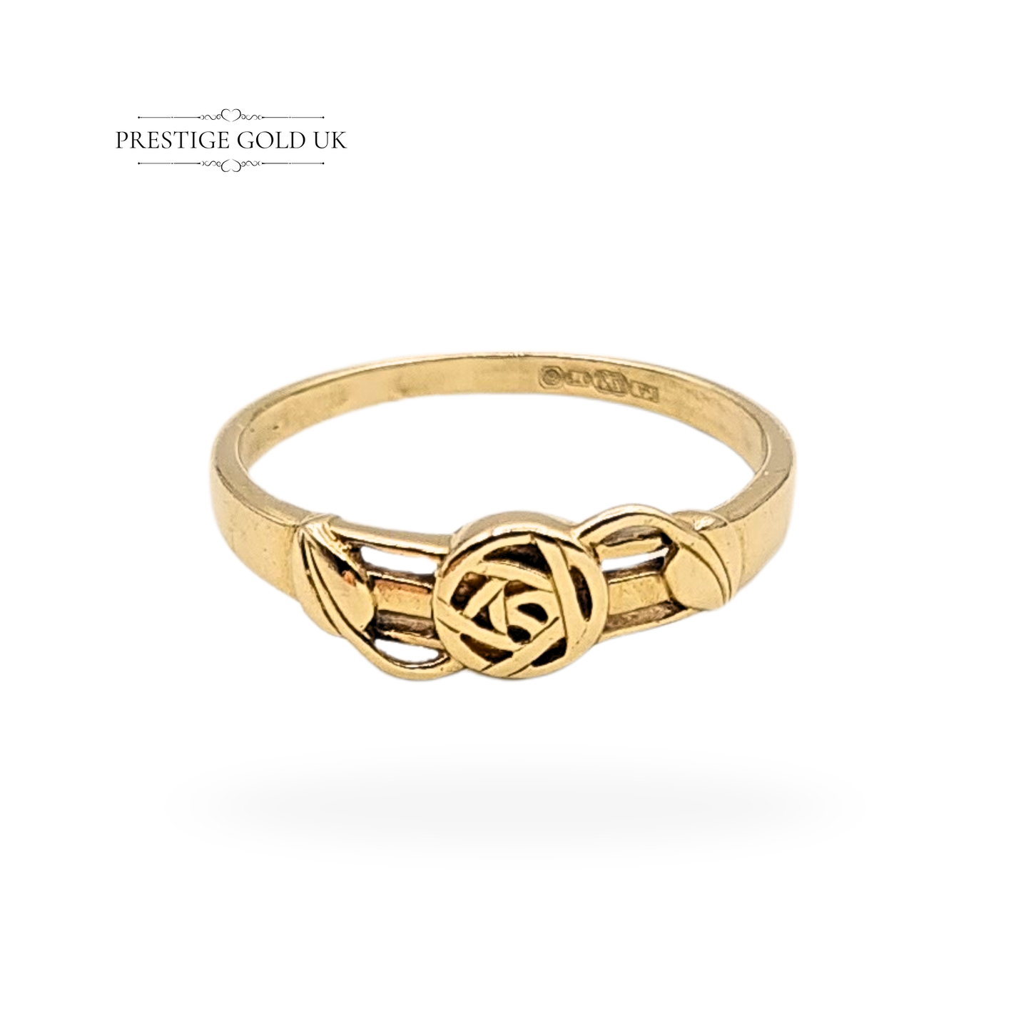 9ct Gold Rennie Mackintosh Ring, Art Nouveau Leaf, UK P / US 7.5