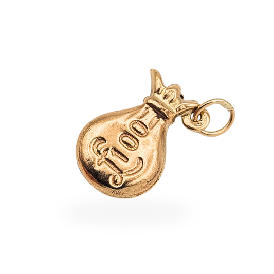 Vintage 9ct gold £100 money bag charm small puffy hallmarked pendant