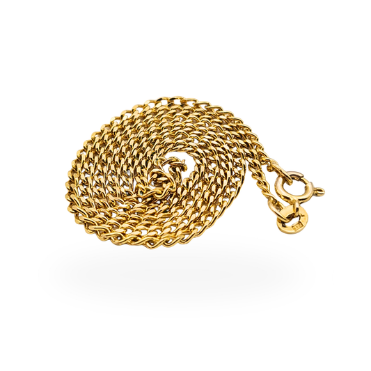 16 inch solid 9ct yellow gold curb chain necklace with 2mm links, spring ring clasp and 1977 import hallmark.