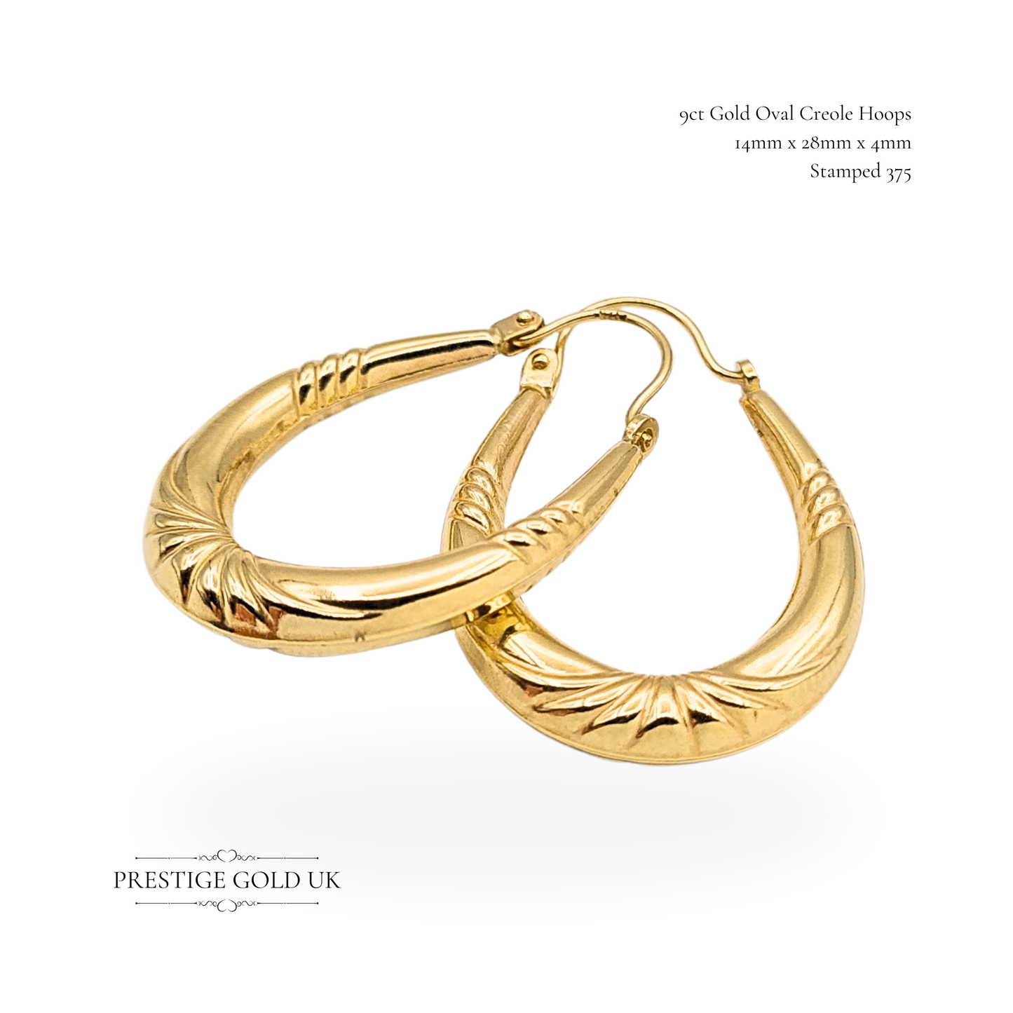 9ct Gold Vintage Oval Creole Hoop Earrings With Flip Top Fasteners