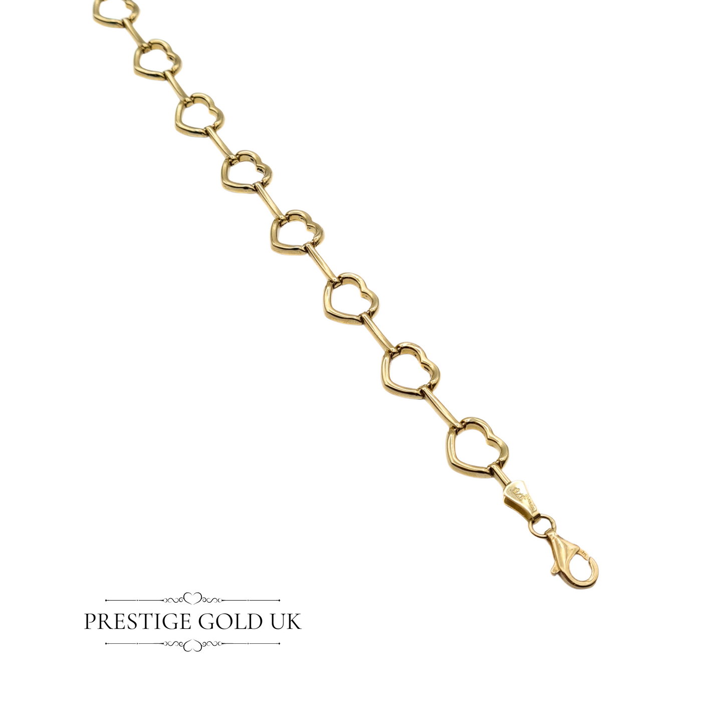 7 1/4" Long Vintage 9ct Gold Heart Bracelet, Reversible White & Yellow Gold Design