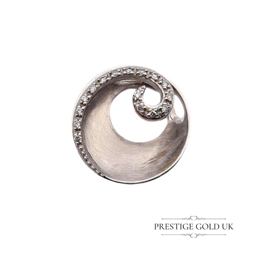 Elegant display of the pendant with its sparkle and swirl design, ideal for delicate and understated jewellery lovers.