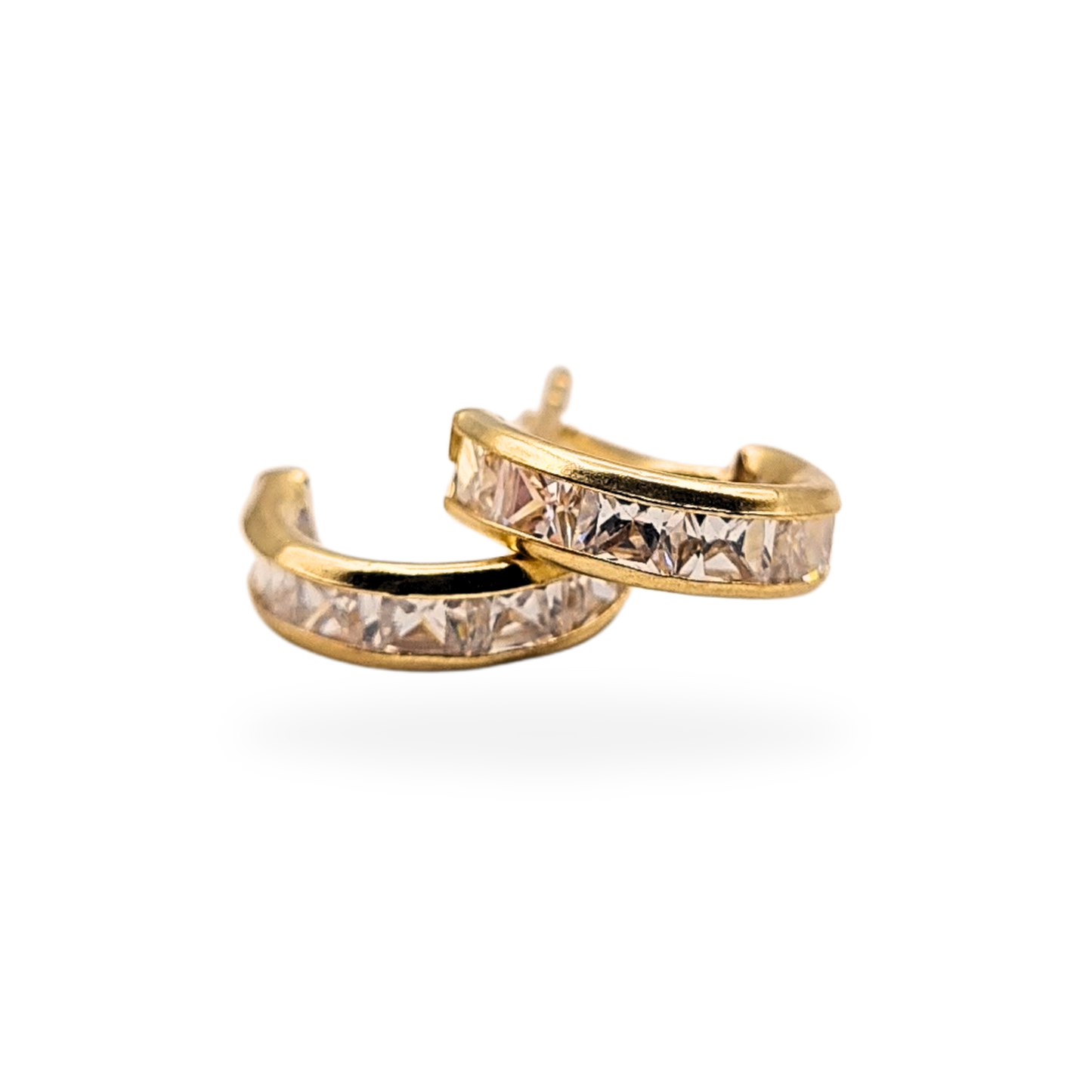 Tiny 9ct Gold CZ Half Hoop Earrings, Butterfly Backs