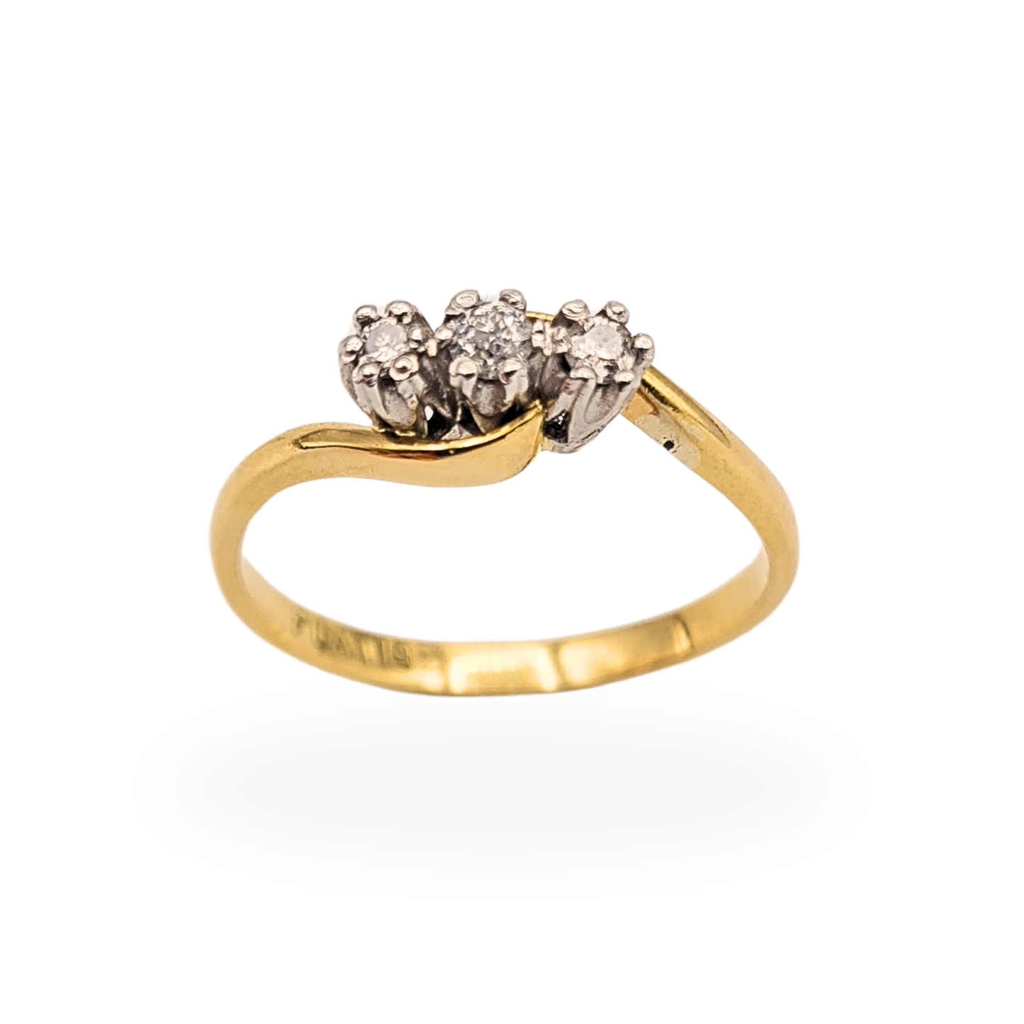 18ct Gold Platinum 3 Diamond Ring Trilogy Twist UK N US 6 3/4