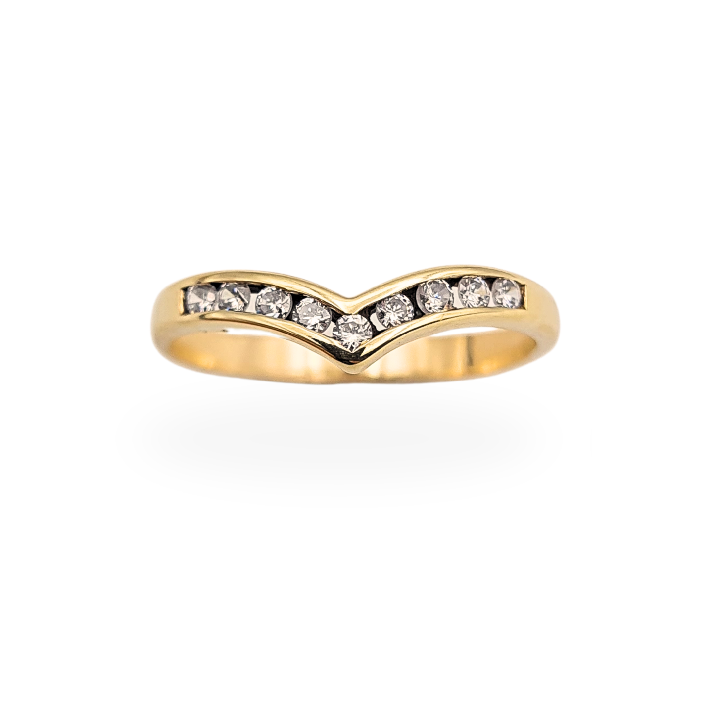 9ct Gold CZ Wishbone Ring Chevron Yellow Gold Band UK L 1/2 US 6