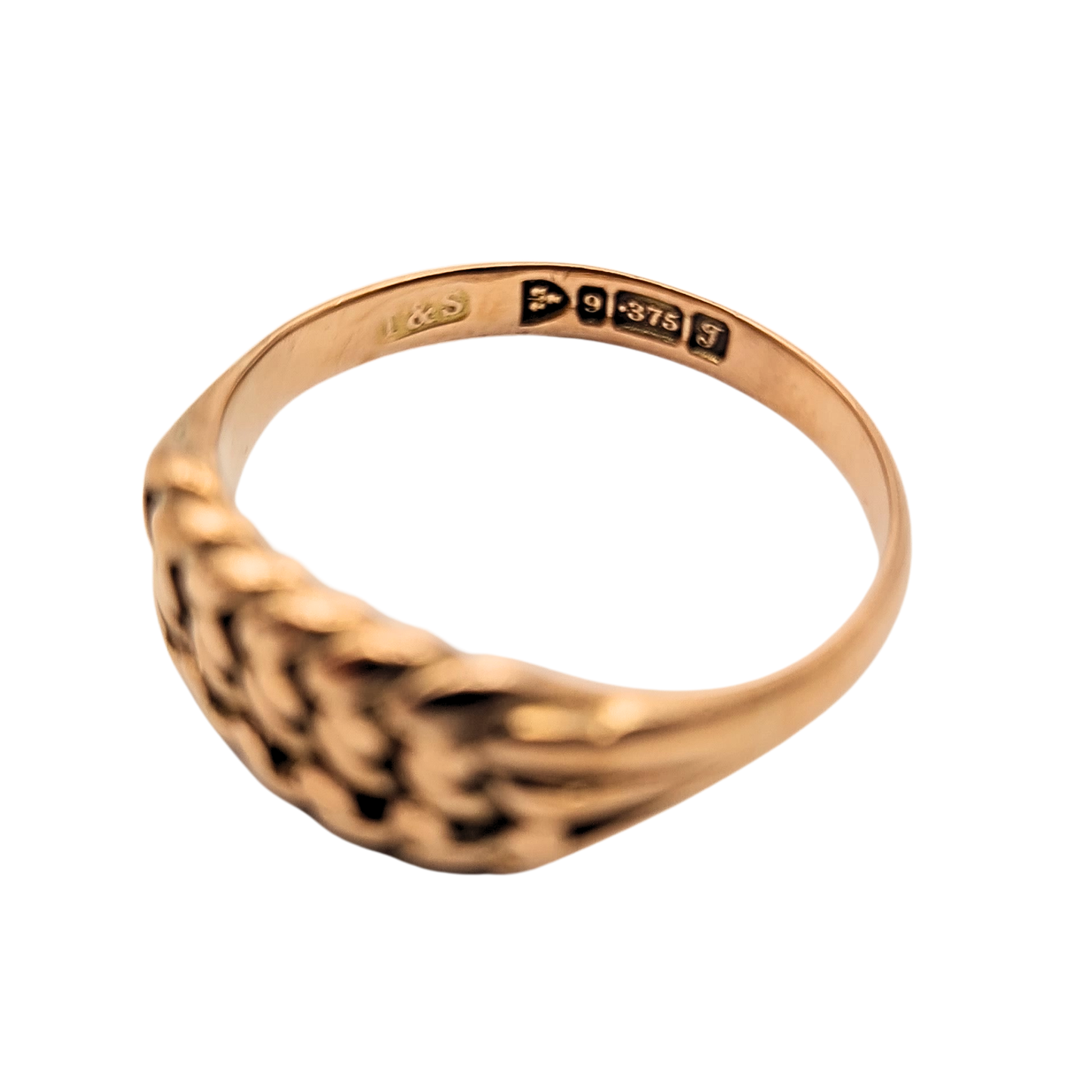 9ct Rose Gold Keeper Ring, Antique Rope Ring, UK T US 9 1/2