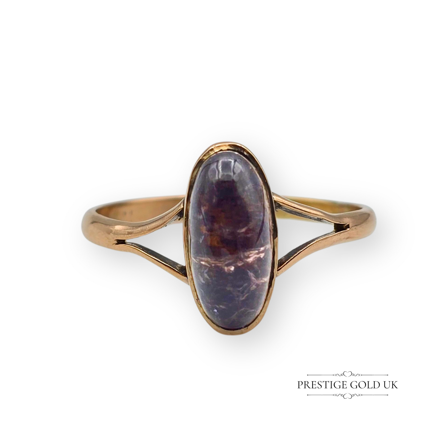 Antique 9ct Rose Gold Quartz Ring, Set With Oval Cabochon  UK U -  US 9 3/4