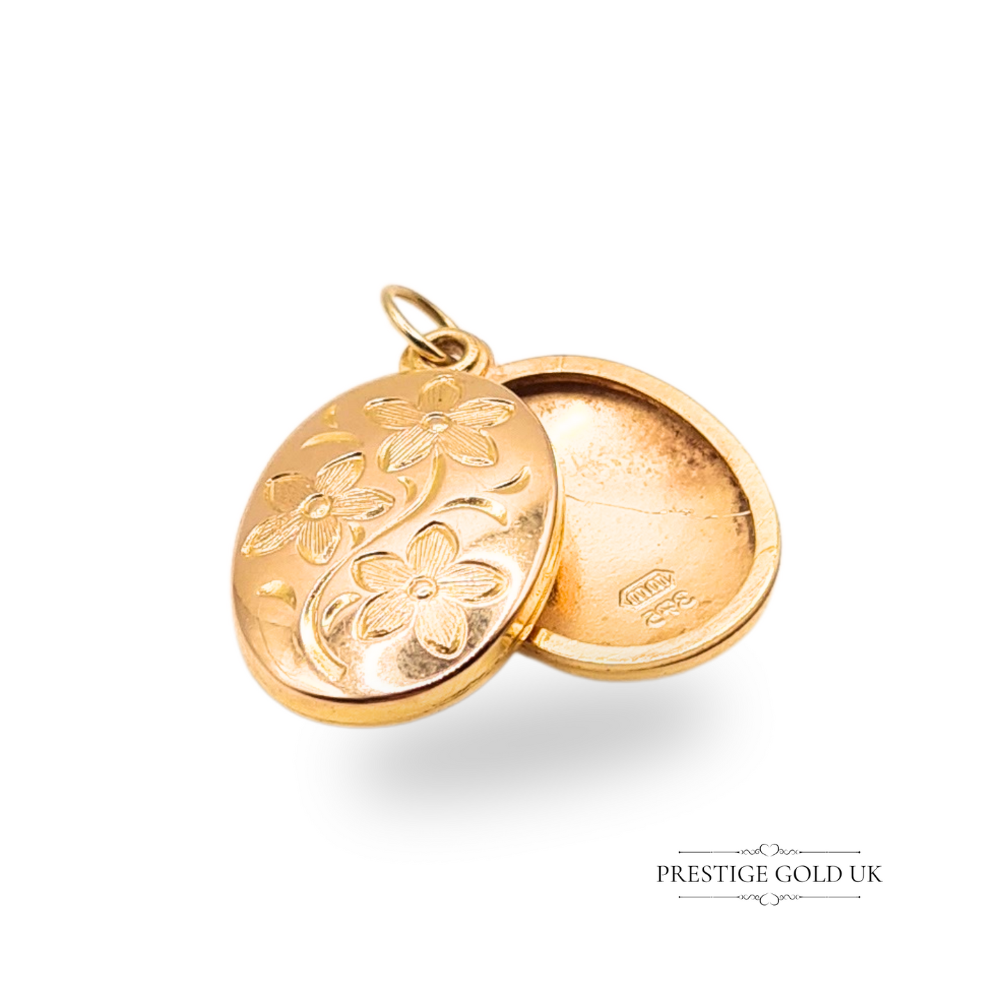 9ct Gold Oval Floral Locket Pendant 18mm x 11mm Lightweight Stamped 375