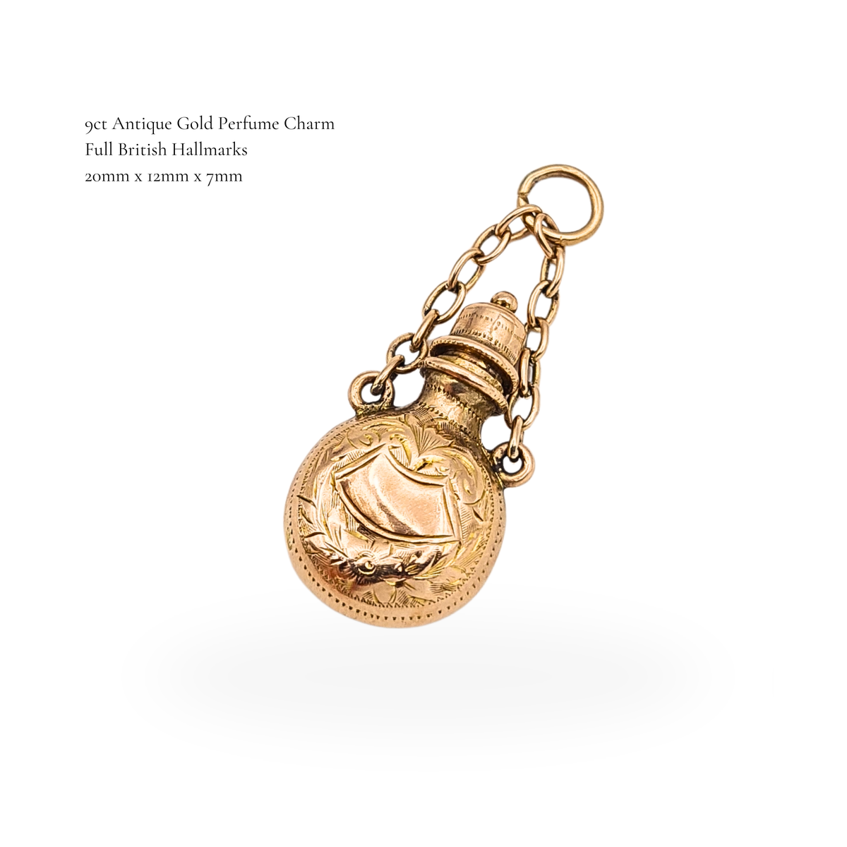 Antique 9ct Rose Gold Perfume Scent Bottle Charm Opening Lid Hallmarked