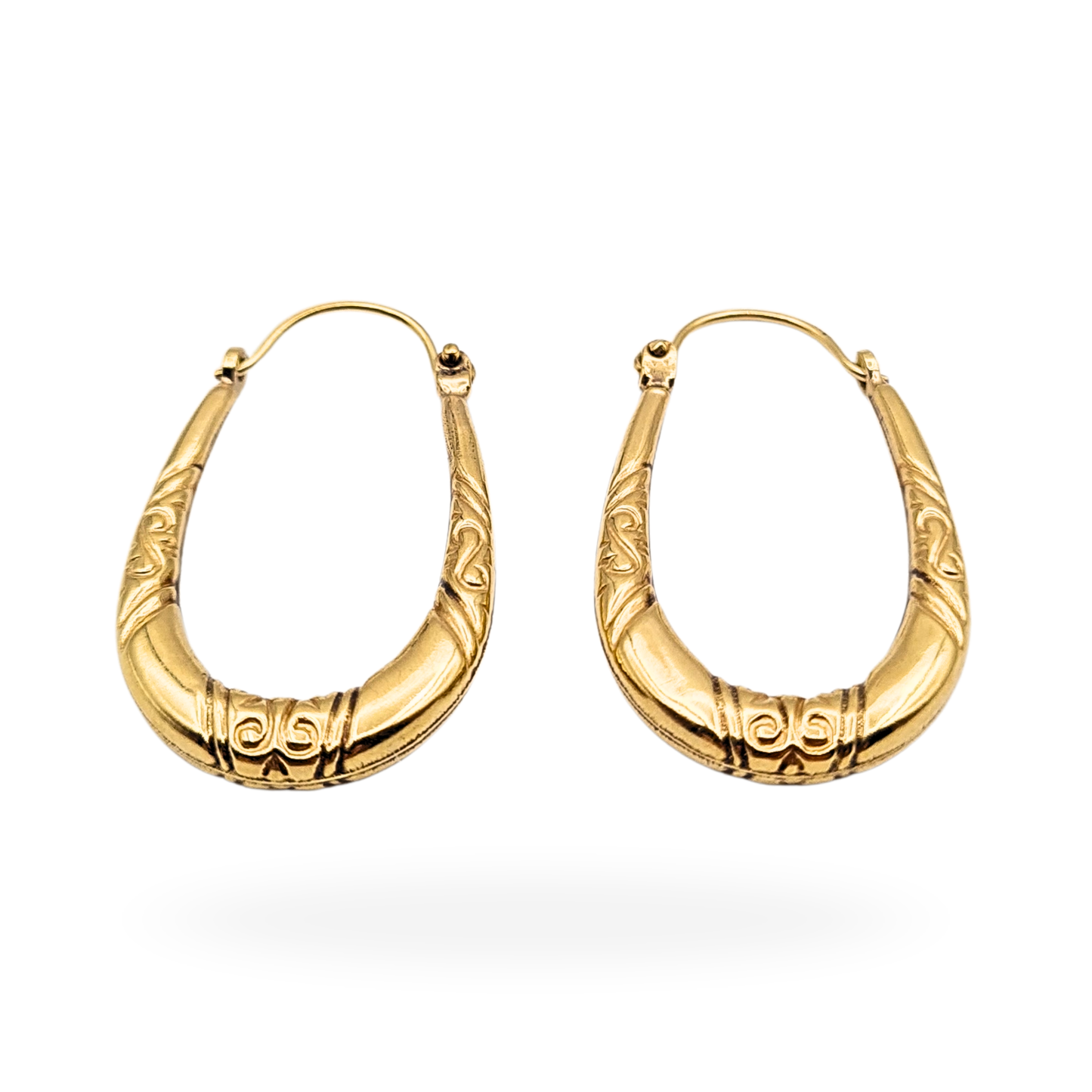 9ct Gold Creole Hoop Earrings, Stamped 375, Engraved