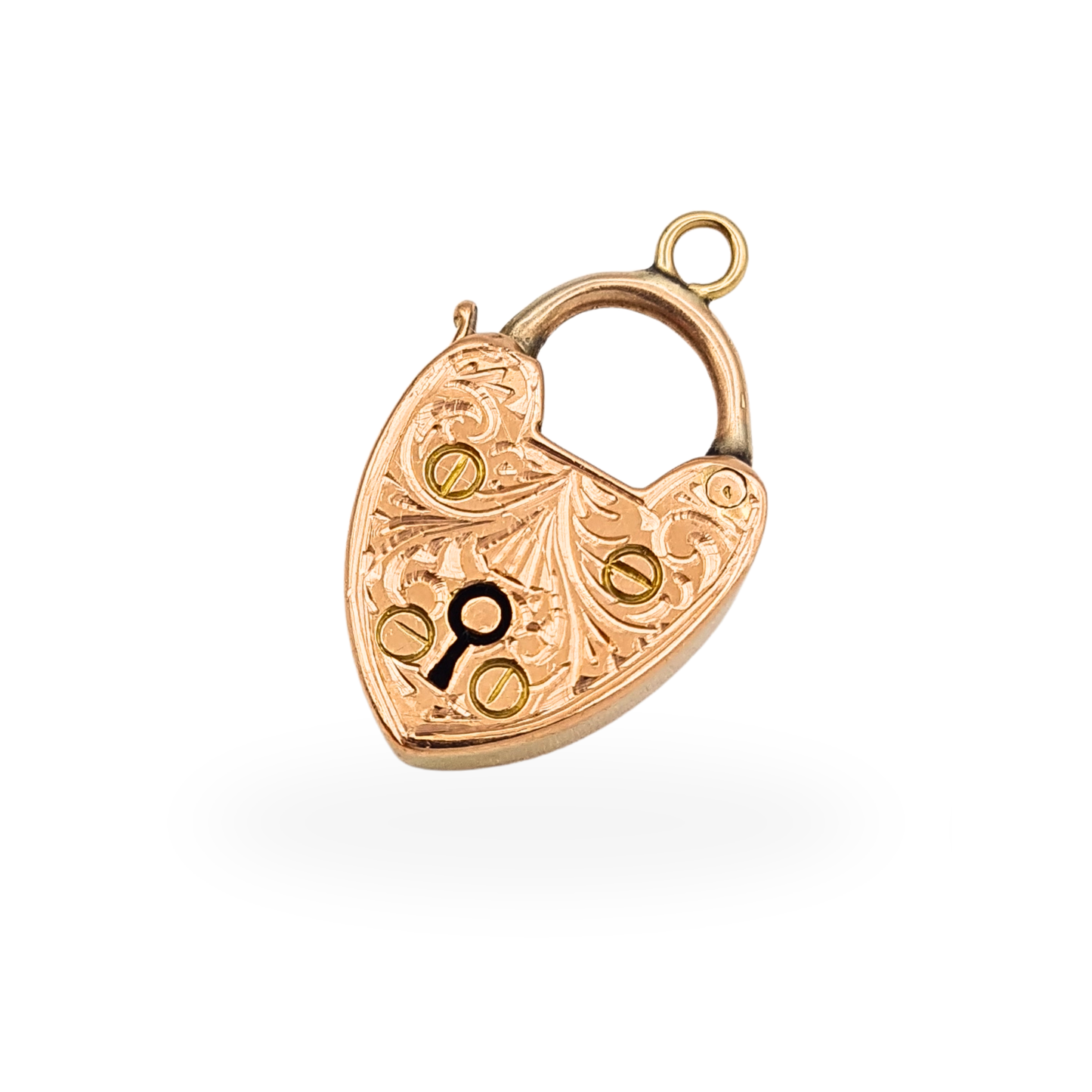 Antique 9ct Rose Gold Heart Padlock Gate Bracelet Clasp Engraved