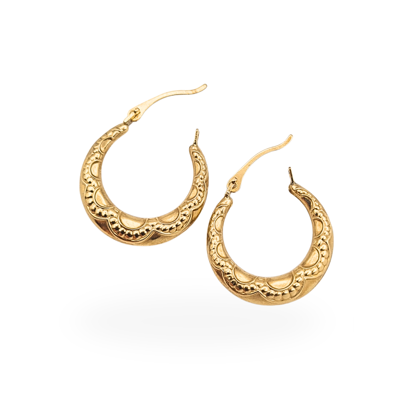 9ct Gold Small Textured Patterned Creole Hoop Earrings, Hinged closure