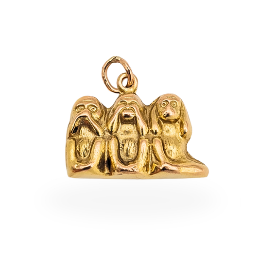9ct gold three wise monkeys charm vintage hallmarked speak see hear no evil