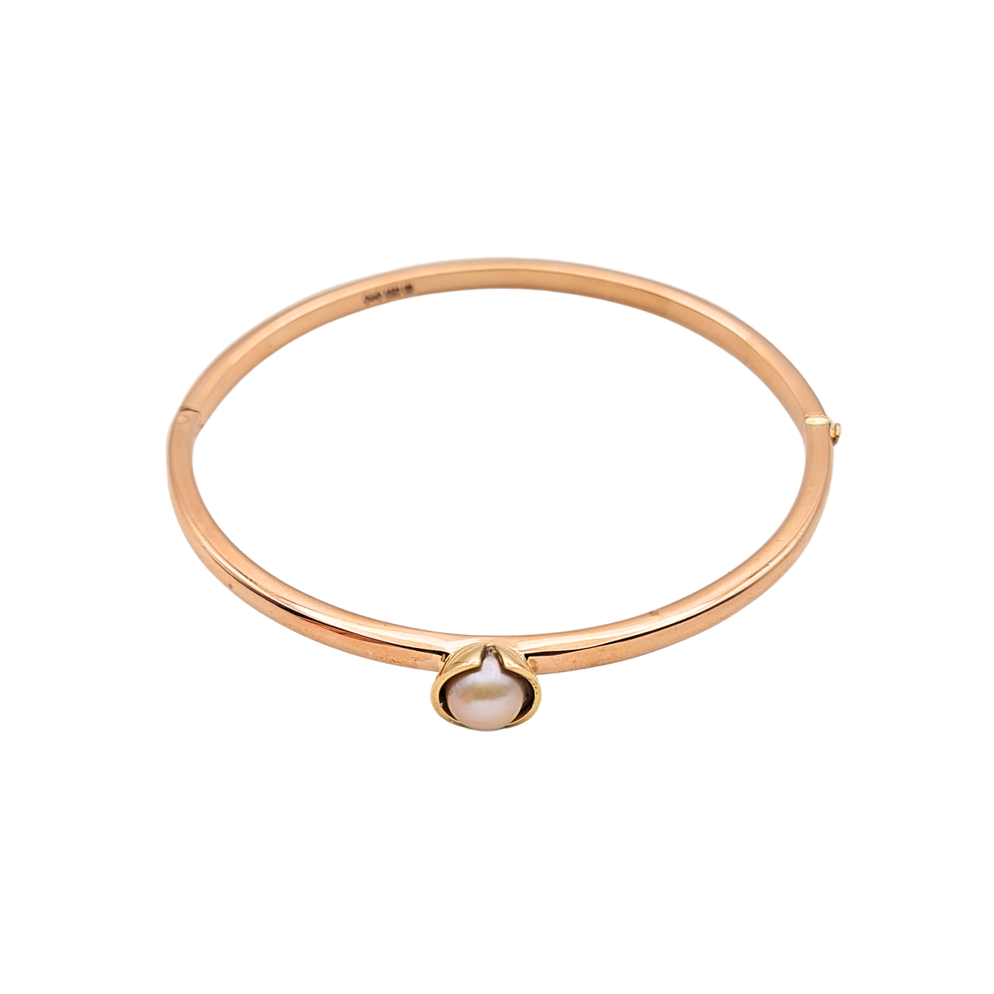 Quality 6.75” Long 9ct Rose Gold Pearl Bangle