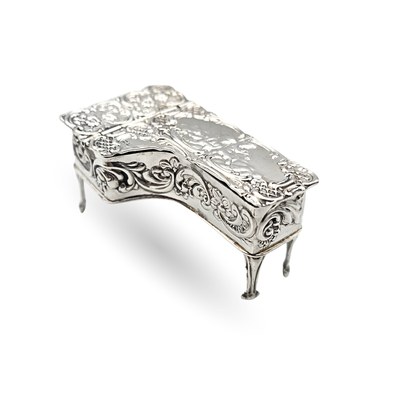 Silver Dollhouse Piano, John Rose, Opening Miniature, Rococo Cherub 1959