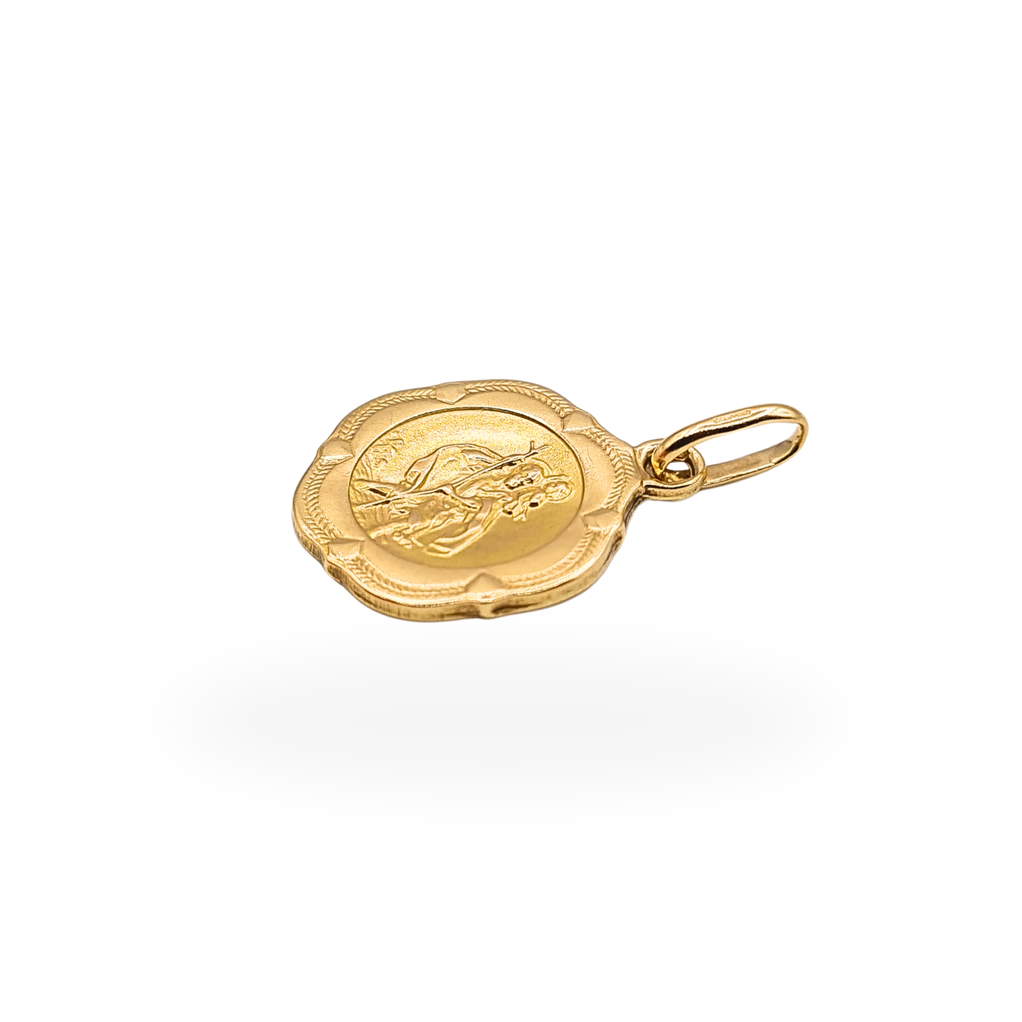 Small 9ct Gold St Christopher Pendant , Tiny Round Hollow Travel Charm