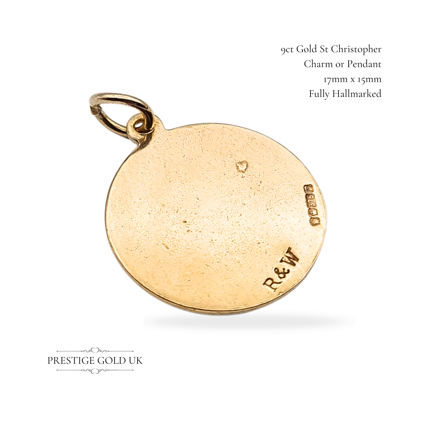 9ct Gold Round St Christopher Pendant Charm, Sheffield 1978