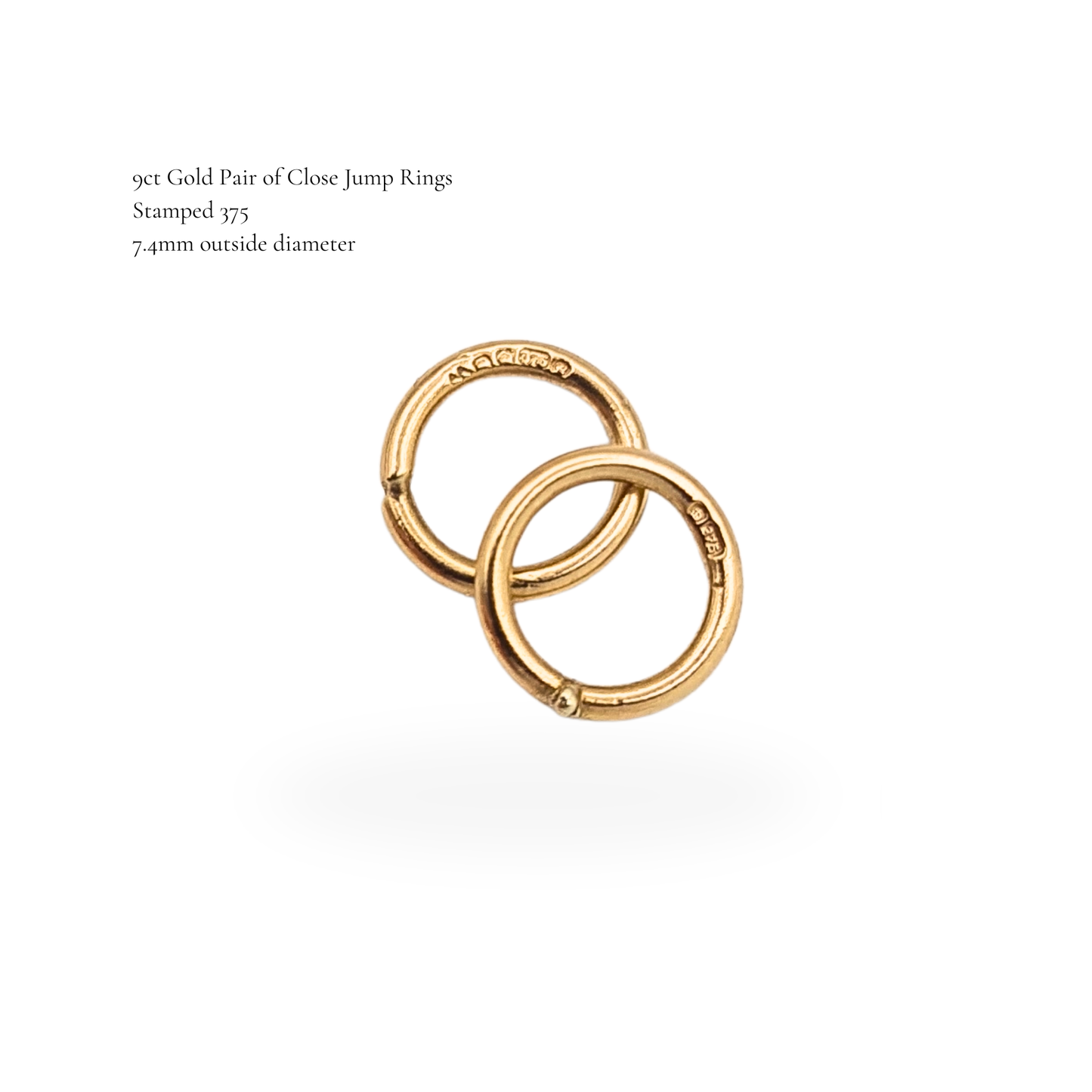 Pair 9ct Gold Closed Jump Rings Solid  Gold Connectors 7.4mm
