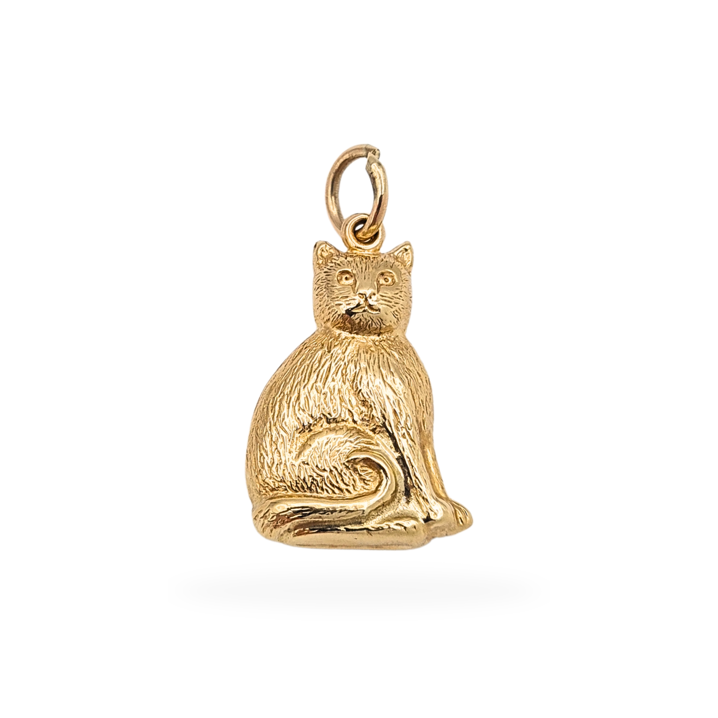 Large 9ct Gold Puffy Cat Charm Pendant 1993 Birmingham