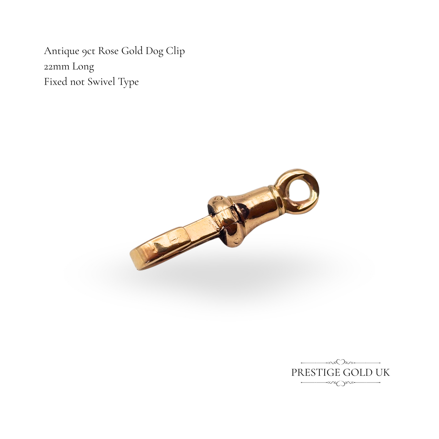Antique 9ct Rose Gold Dog Clip, 22mm, Pocket Watch or Charm Holder Clip