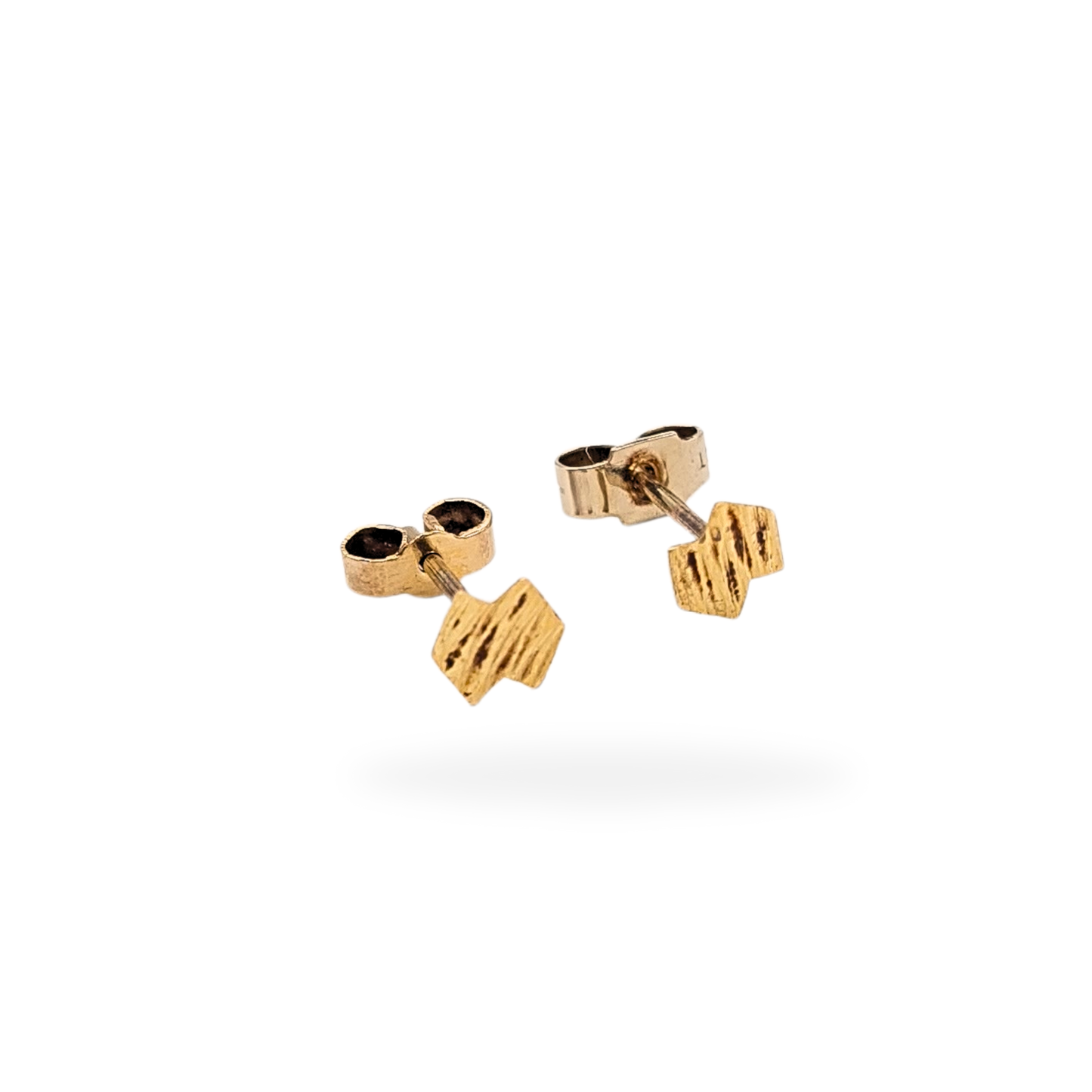 9ct Gold Brutalist Stud Earrings, 4mm, Small Earrings