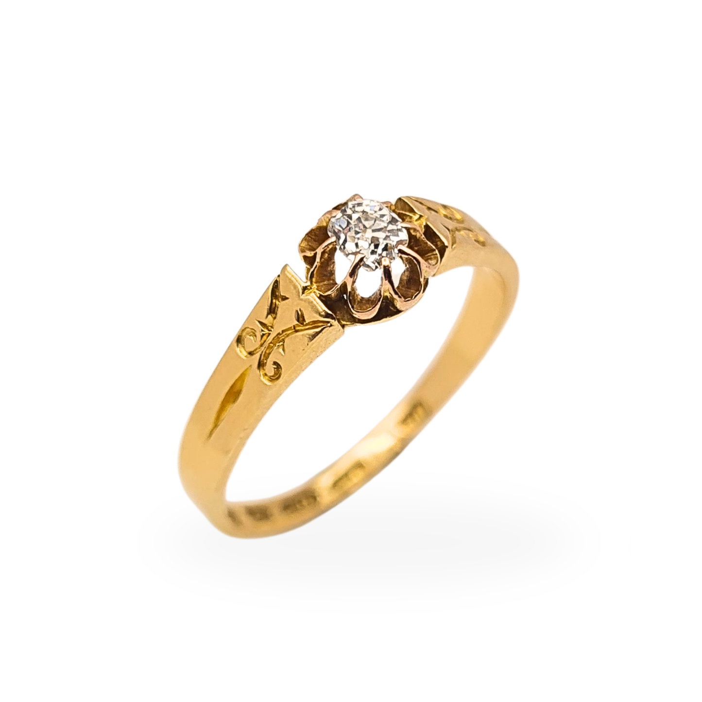 Victorian 1800's 18ct Gold Diamond Ring  Cushion Cut Solitaire UK M US 6 1/4