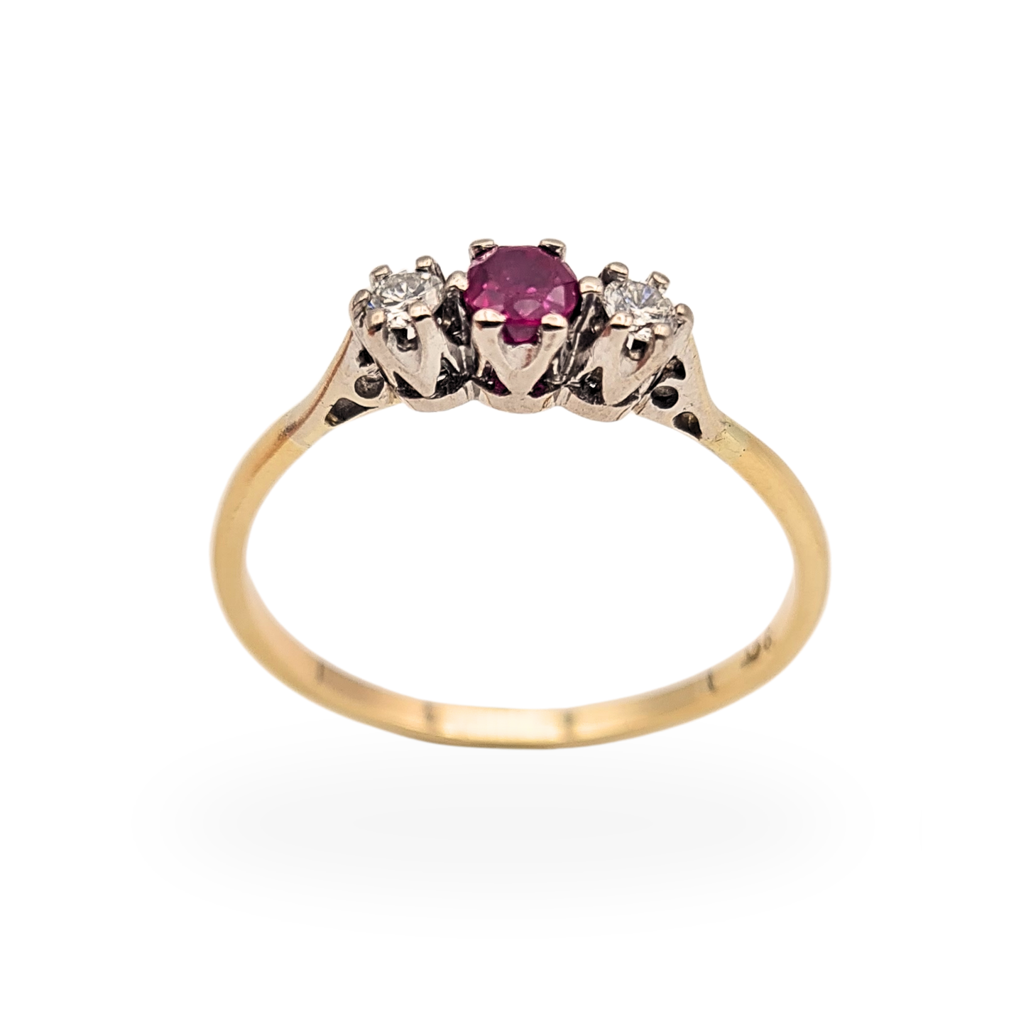 Large Size 9ct Gold Ruby Diamond Ring 3 Stone UK X US 11 1/4