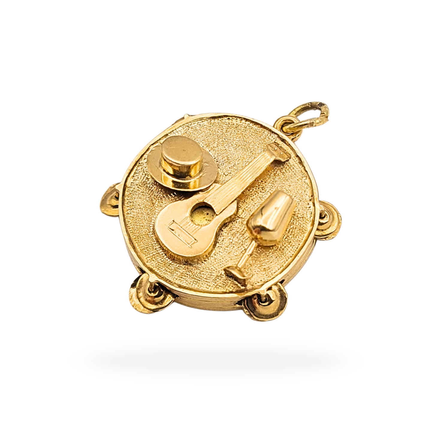 9ct Gold Moving Tambourine Charm Guitar and Hat